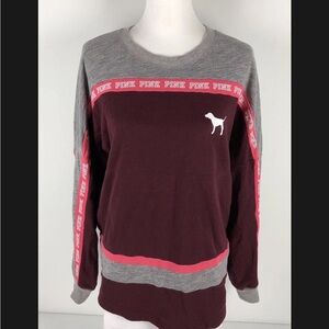 Victoria's Secret PINK Burgundy and Gray Crew Neck Sweatshirt